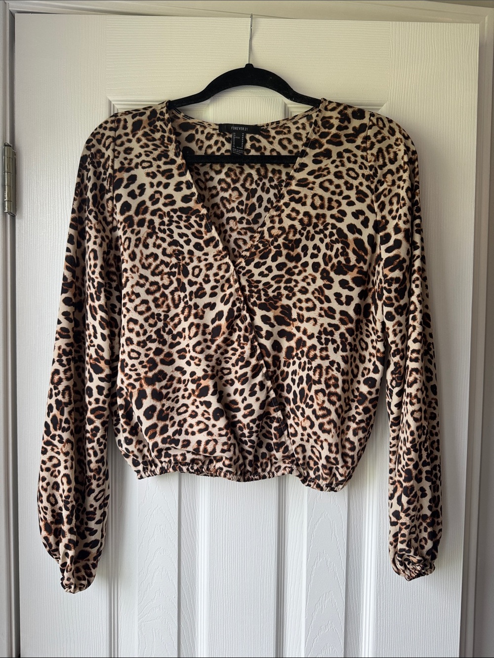 FOREVER 21 Leopard Print Long-Sleeve Wrap Blouse